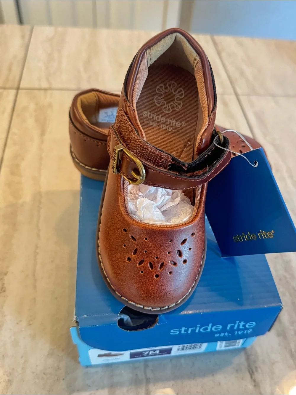 Stride Rite Girls Brown Leather Mary Jane with Buckle